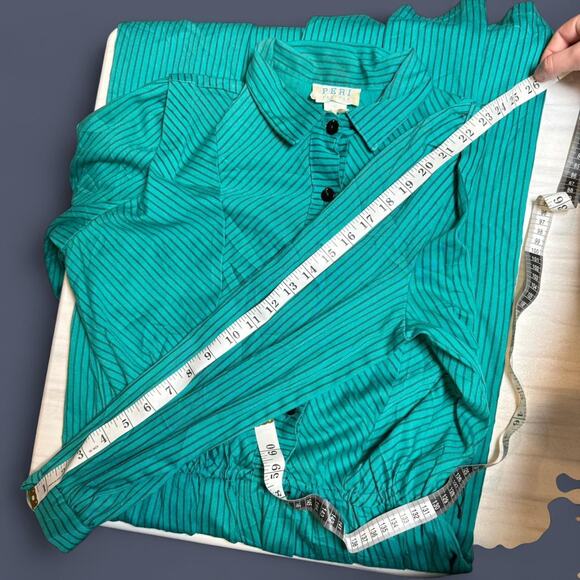 Vintage 80s whimsical teal and black striped long sleeve maxi dress womens large - Picture 6 of 8